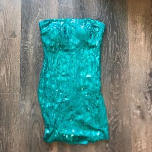 RUBBER DUCKY PRODUCTIONS | Teal Sequin Strapless dress